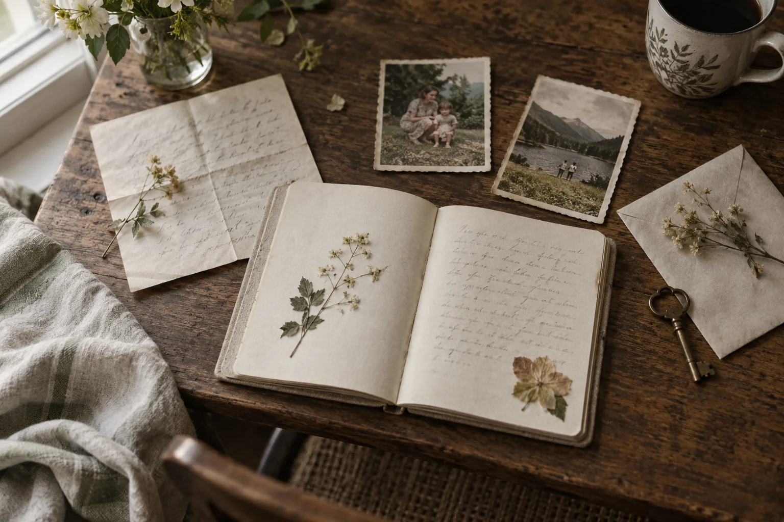 Illustrated handwritten letter and small family keepsakes, ready to be read and remembered.
